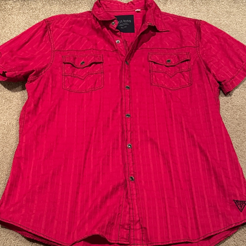 Guess Men's Vibrant Red Casual Shirt